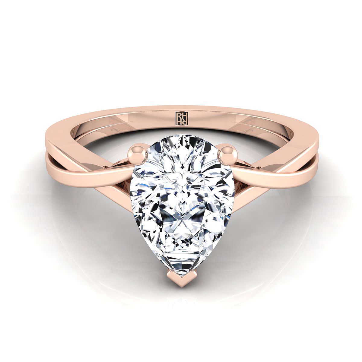 Delicate Twist Cathedral Solitaire Pear Shape, in 14K Rose Gold, prong setting | RockHer