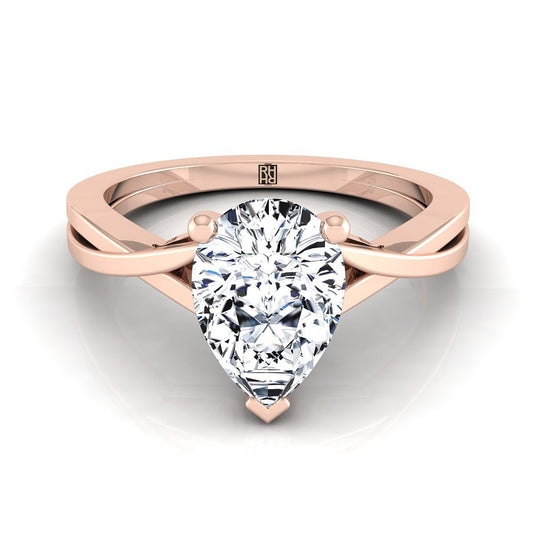 Delicate Twist Cathedral Solitaire Pear Shape, in 14K Rose Gold, prong setting | RockHer