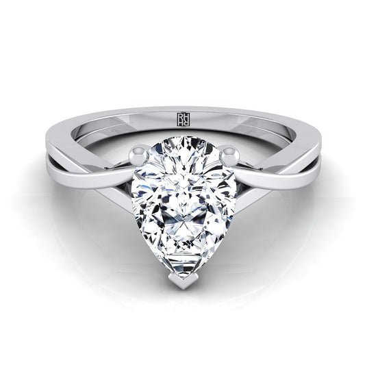 Delicate Twist Cathedral Solitaire Pear Shape, in 18K White Gold, prong setting | RockHer
