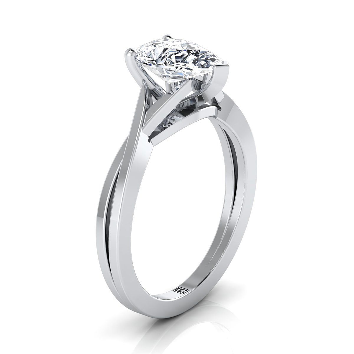 14K White Gold Pear Shape Center Delicate Twist Solitaire Engagement Ring