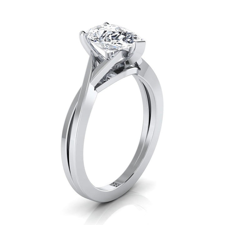 14K White Gold Pear Shape Center Delicate Twist Solitaire Engagement Ring