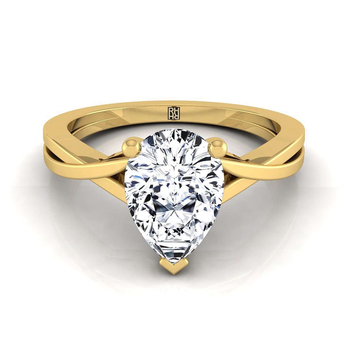 18K Yellow Gold Pear Shape Center Delicate Twist Solitaire Engagement Ring