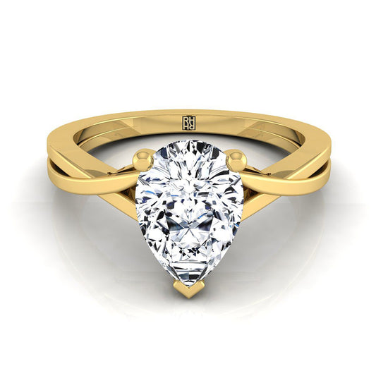 Delicate Twist Cathedral Solitaire Pear Shape, in 18K Yellow Gold, prong setting | RockHer