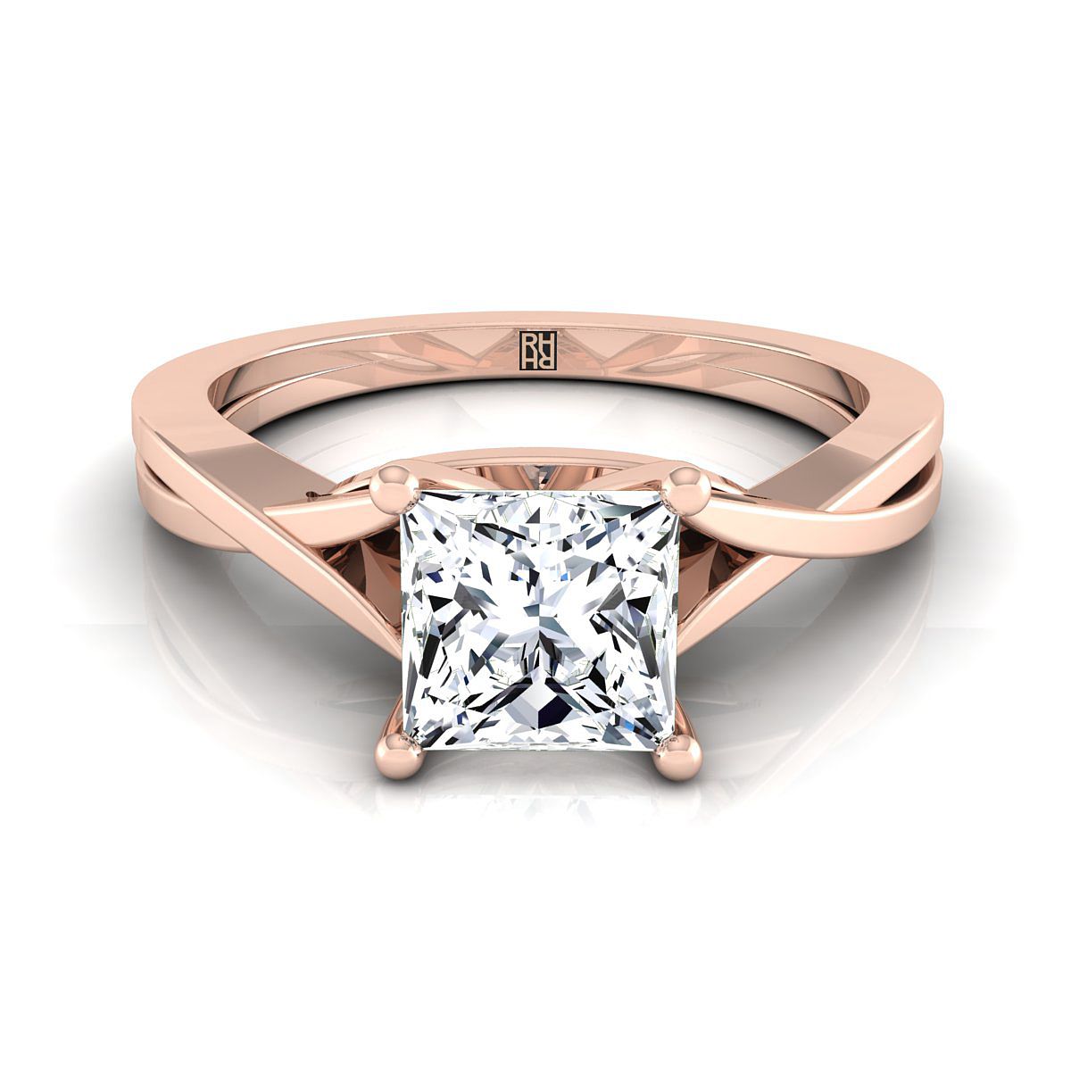 Delicate Twist Cathedral Solitaire Princess, in 14K Rose Gold, prong setting | RockHer