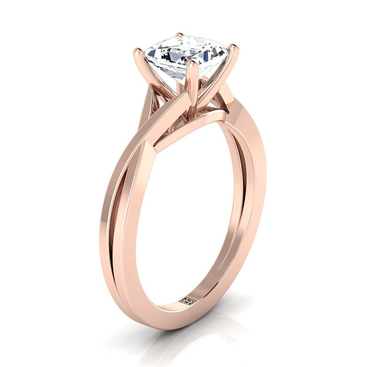 Delicate Twist Cathedral Solitaire Princess, in 14K Rose Gold, prong setting – side profile | RockHer