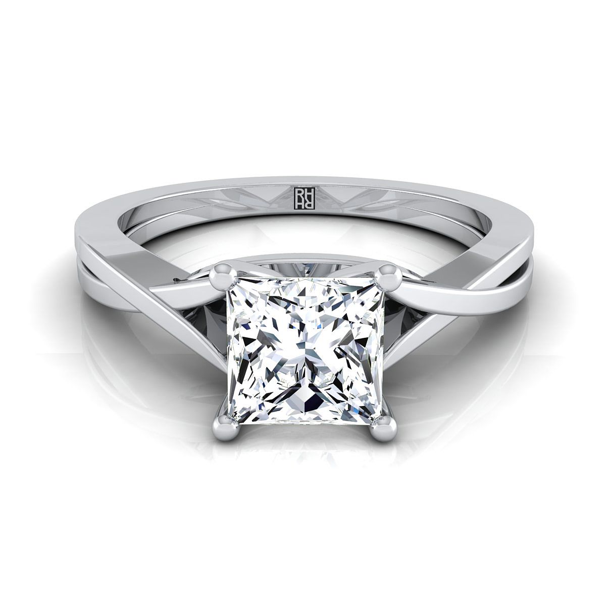 Delicate Twist Cathedral Solitaire Princess, in Platinum, prong setting | RockHer