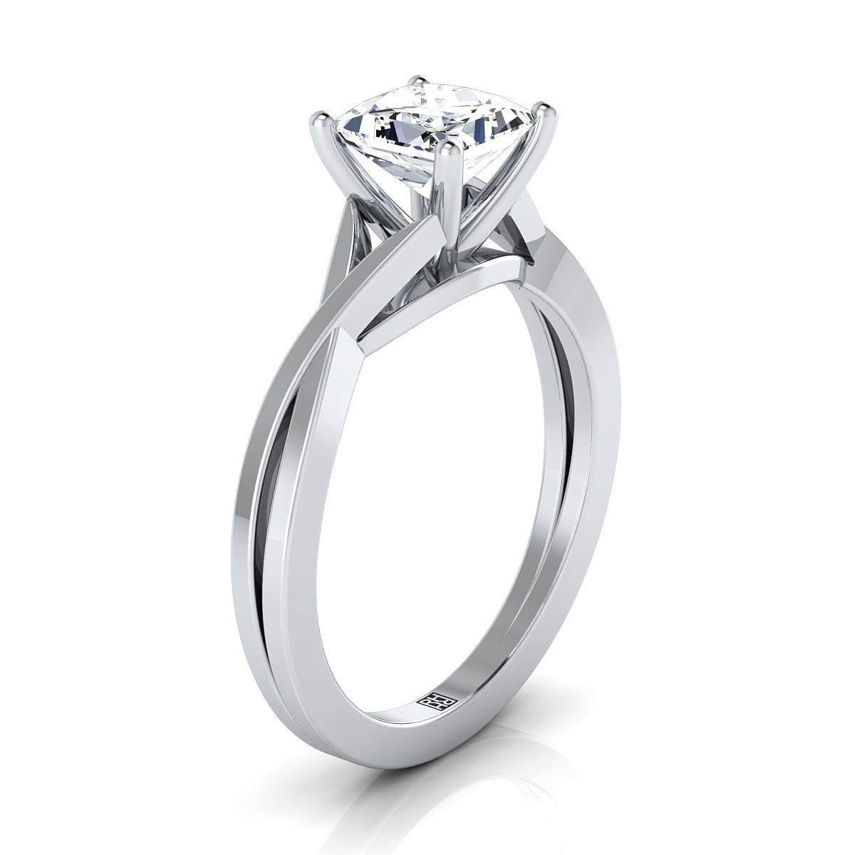 Delicate Twist Cathedral Solitaire Princess, in Platinum, prong setting – side profile | RockHer