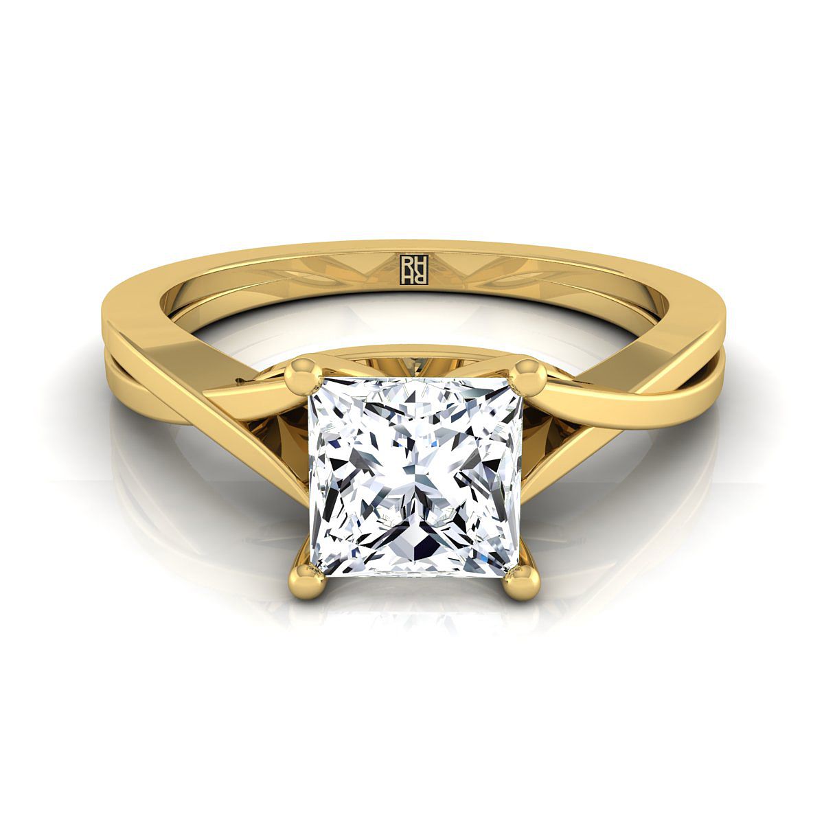 Delicate Twist Cathedral Solitaire Princess, in 18K Yellow Gold, prong setting | RockHer