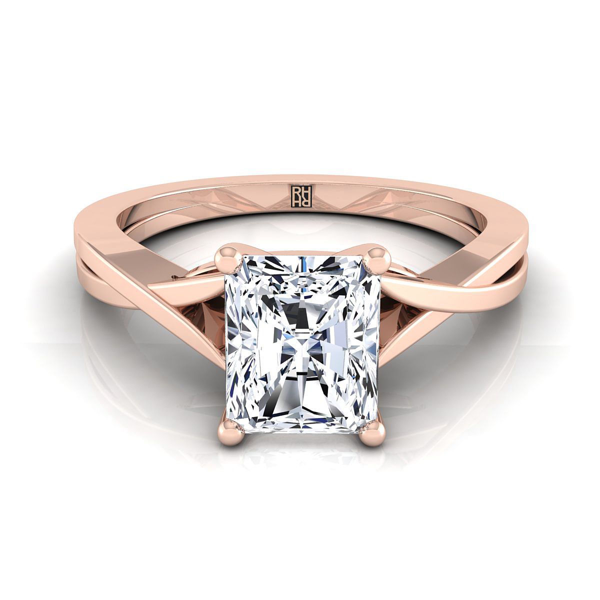 Delicate Twist Cathedral Solitaire Radiant, in 14K Rose Gold, prong setting | RockHer