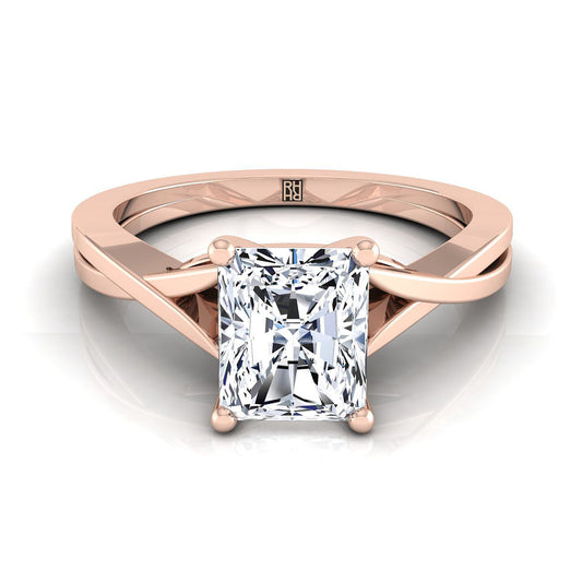 Delicate Twist Cathedral Solitaire Radiant, in 14K Rose Gold, prong setting | RockHer