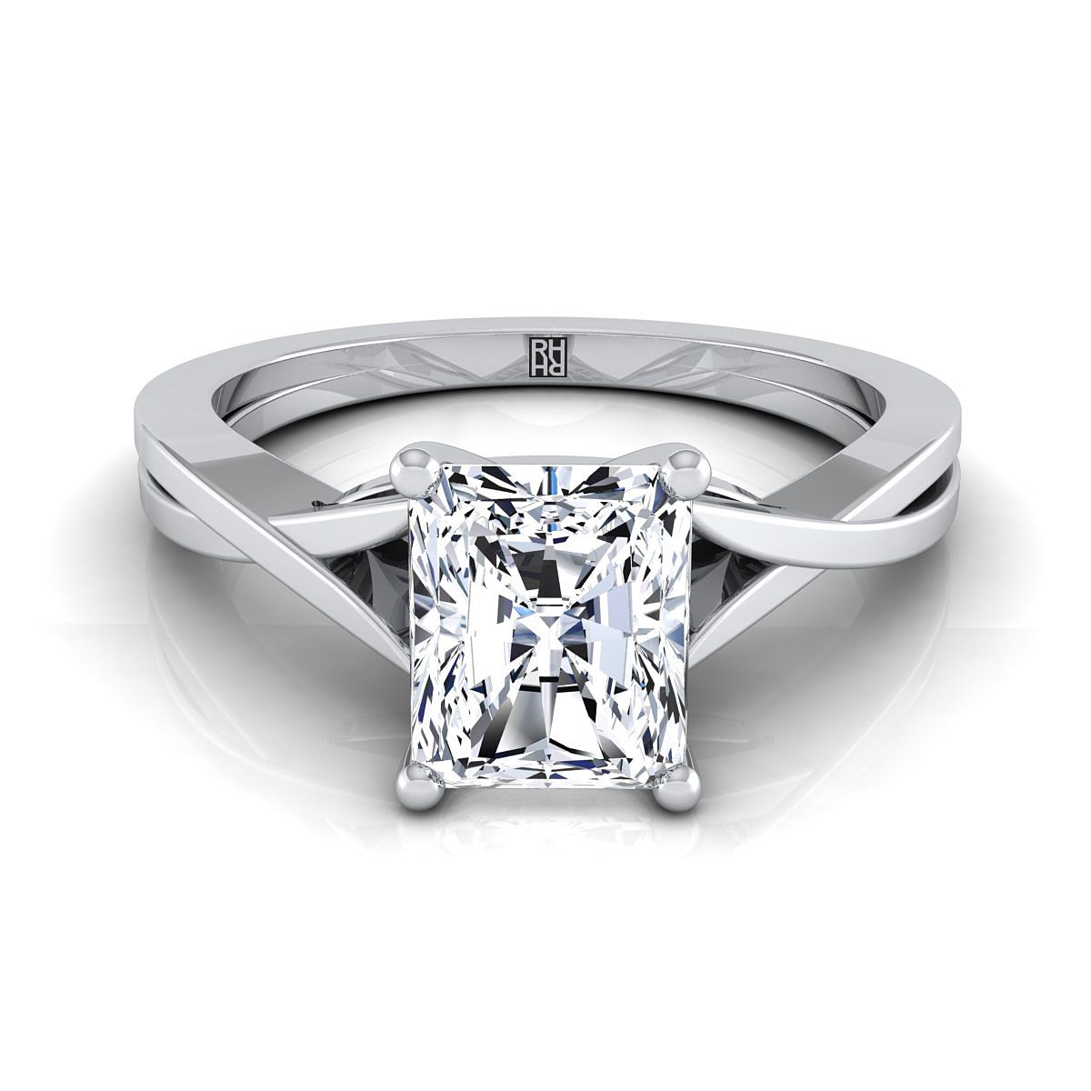 Delicate Twist Cathedral Solitaire Radiant, in Platinum, prong setting | RockHer