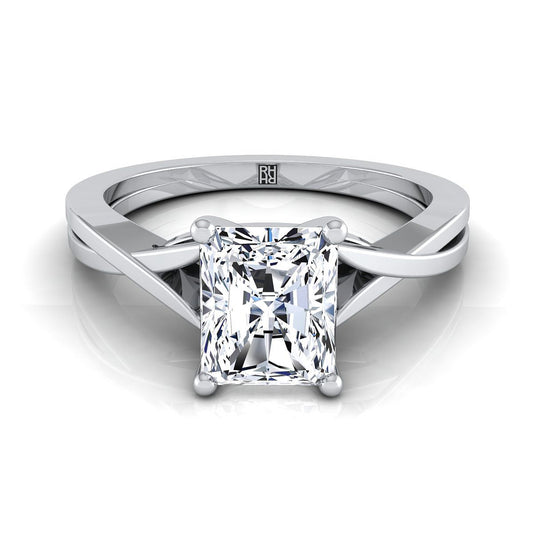 Delicate Twist Cathedral Solitaire Radiant, in Platinum, prong setting | RockHer