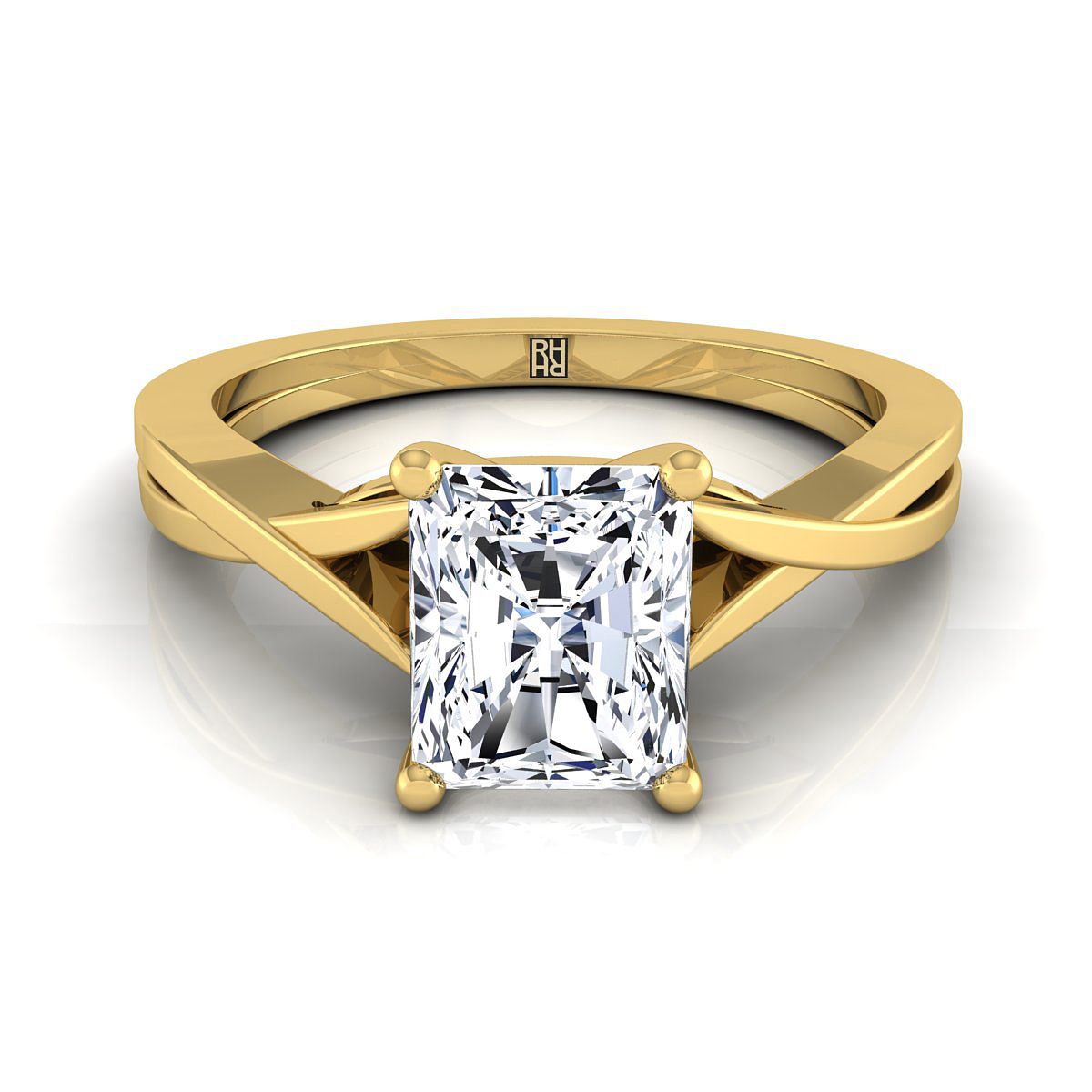 Delicate Twist Cathedral Solitaire Radiant, in 18K Yellow Gold, prong setting | RockHer