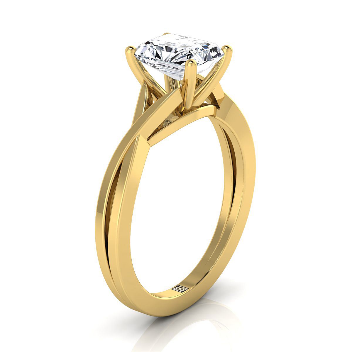 Delicate Twist Cathedral Solitaire Radiant, in 18K Yellow Gold, prong setting – side profile | RockHer