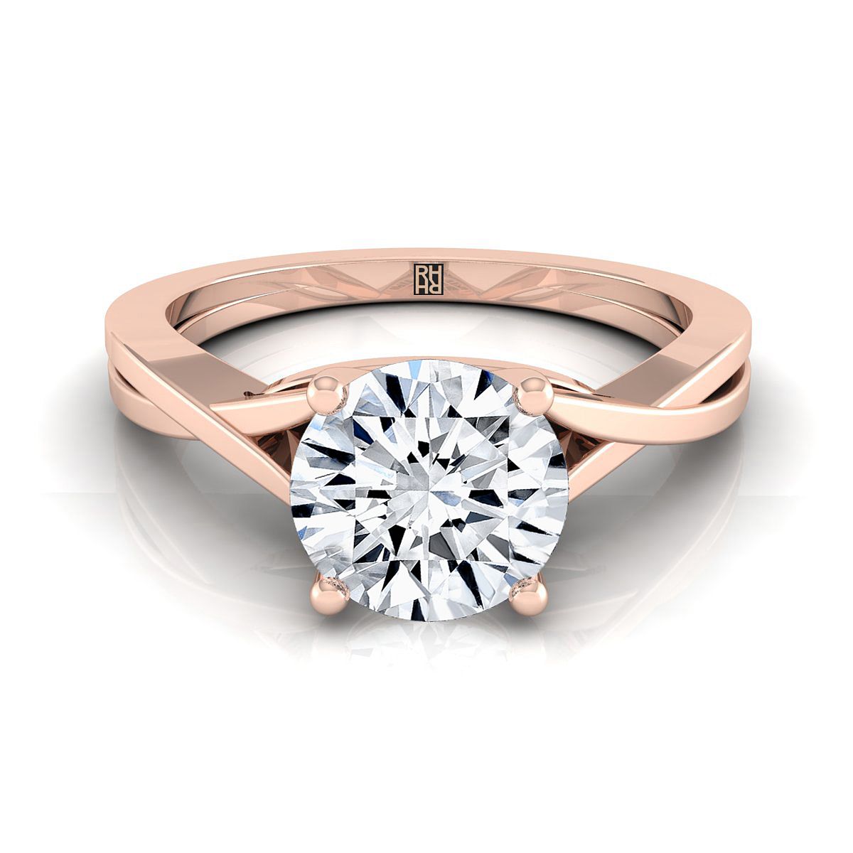 Round Brilliant, Delicate Twist Cathedral Solitaire, in 14K Rose Gold, prong setting | RockHer