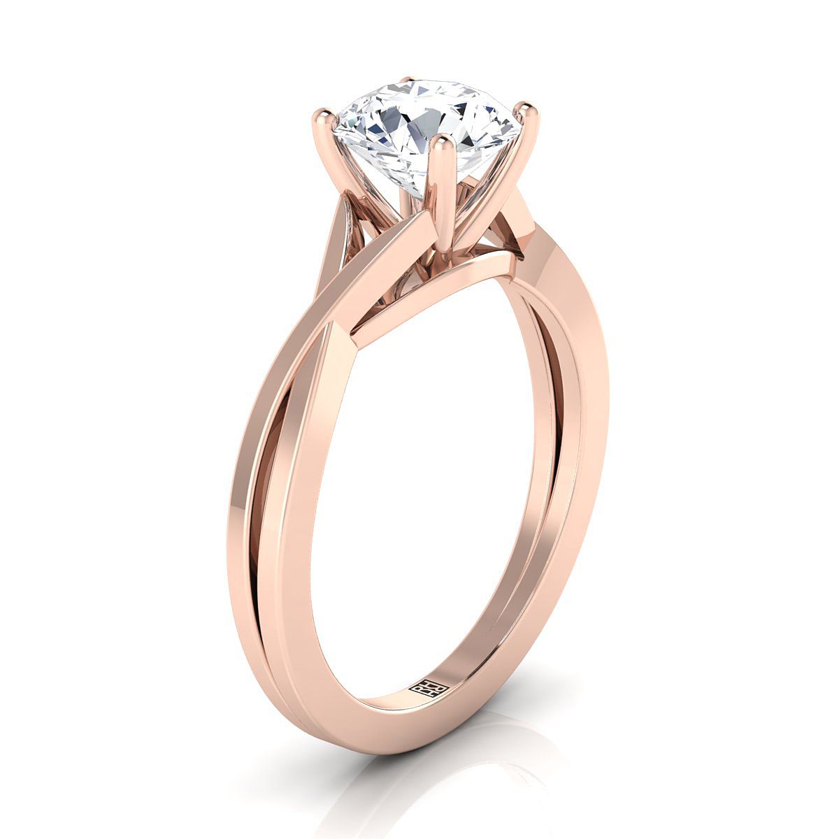 Round Brilliant, Delicate Twist Cathedral Solitaire, in 14K Rose Gold, prong setting – side profile | RockHer