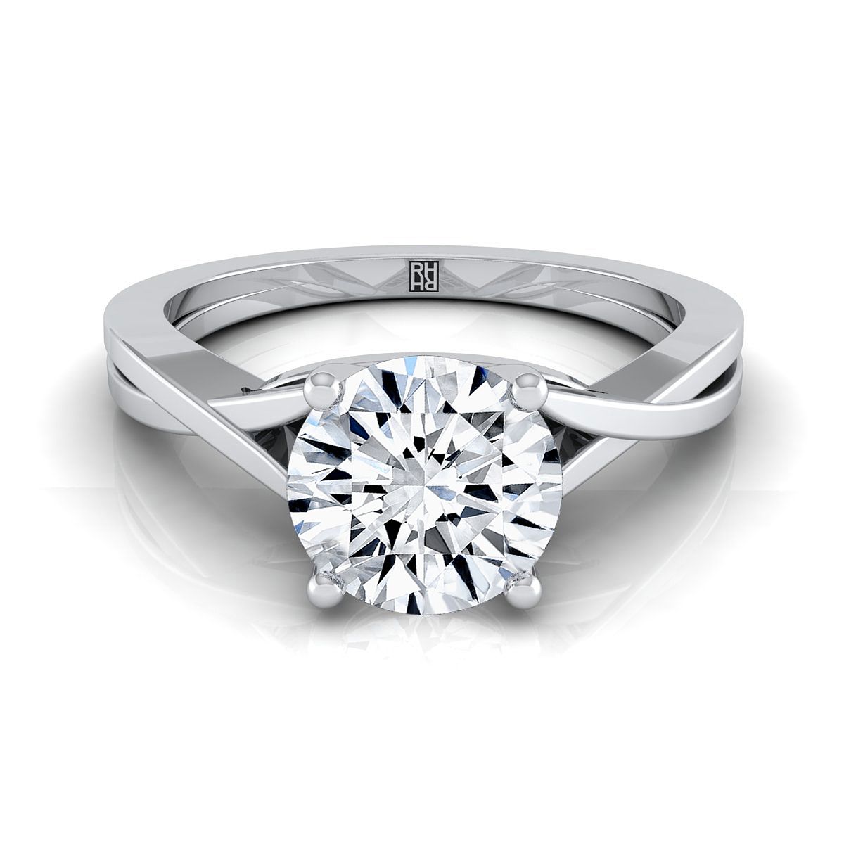 Round Brilliant, Delicate Twist Cathedral Solitaire, in 18K White Gold, prong setting | RockHer
