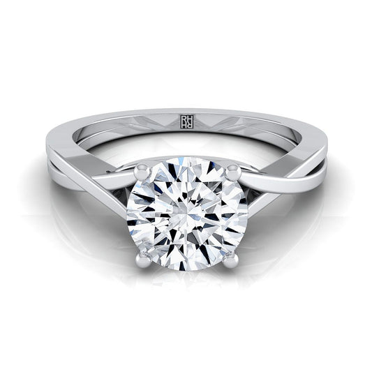 Round Brilliant, Delicate Twist Cathedral Solitaire, in 18K White Gold, prong setting | RockHer