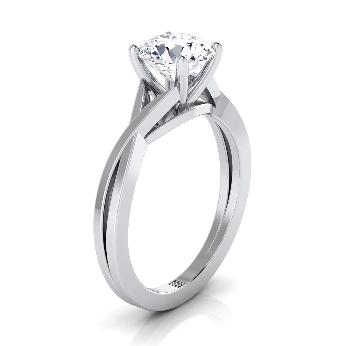 Round Brilliant, Delicate Twist Cathedral Solitaire, in 18K White Gold, prong setting – side profile | RockHer