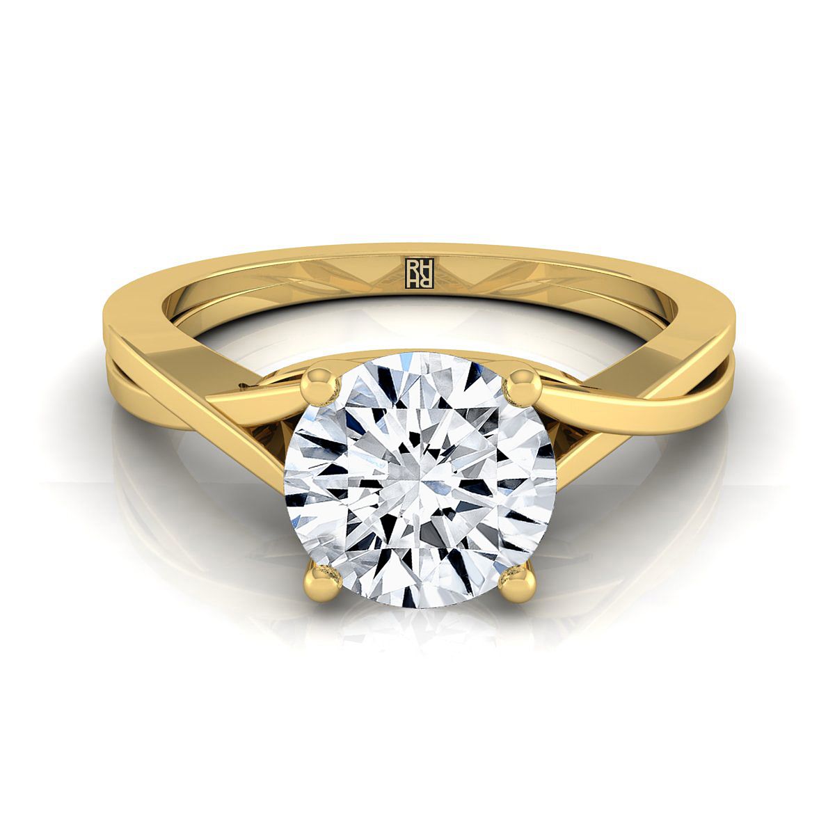 Round Brilliant, Delicate Twist Cathedral Solitaire, in 18K Yellow Gold, prong setting | RockHer