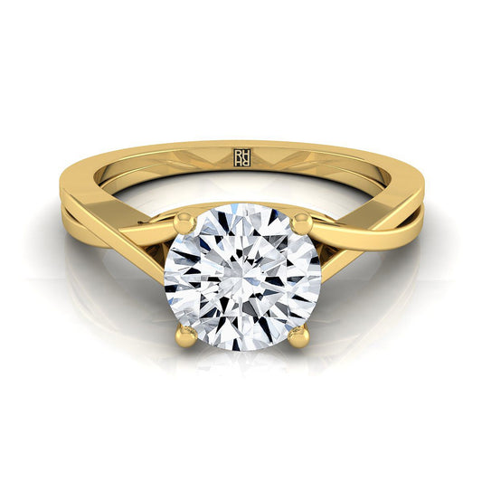 Round Brilliant, Delicate Twist Cathedral Solitaire, in 18K Yellow Gold, prong setting | RockHer
