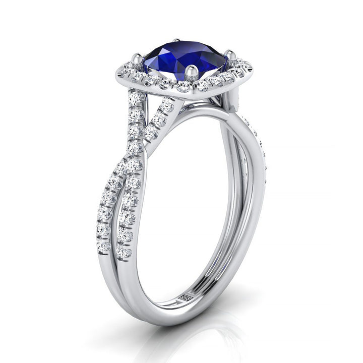 Platinum Round Brilliant Antique Delicate Beaded Floral Halo and Leaf Engagement Ring -3/8ctw