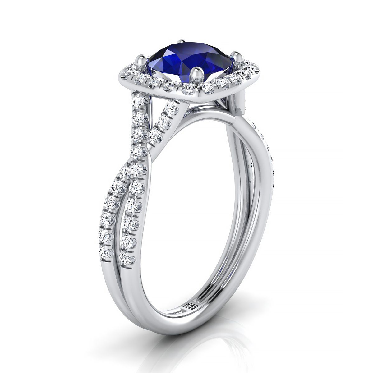 แหวนหมั้นทองคำขาว 14K ทรงกลมเจียระไนแบบโบราณ ประดับเม็ดเล็กละเอียดล้อมรอบลายดอกไม้และใบไม้ - 3/8ctw