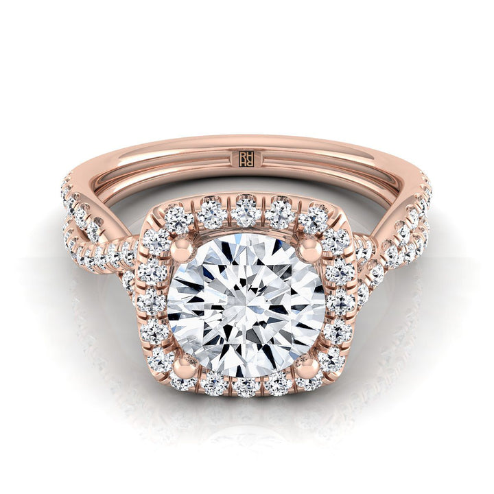 Round Brilliant, Beaded Floral Halo Leaf Shoulders, in 14K Rose Gold, pave setting – view 8 | RockHer