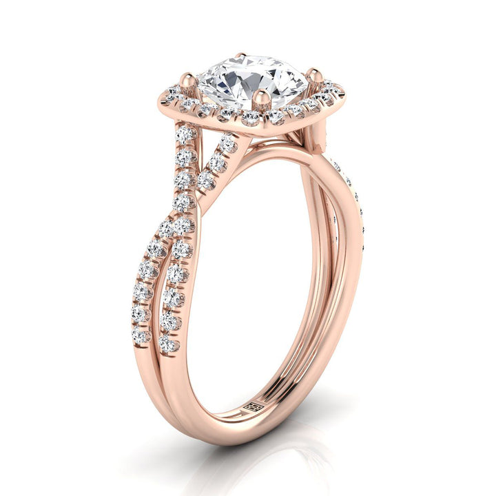 Round Brilliant, Beaded Floral Halo Leaf Shoulders, in 14K Rose Gold, pave setting – view 9 | RockHer