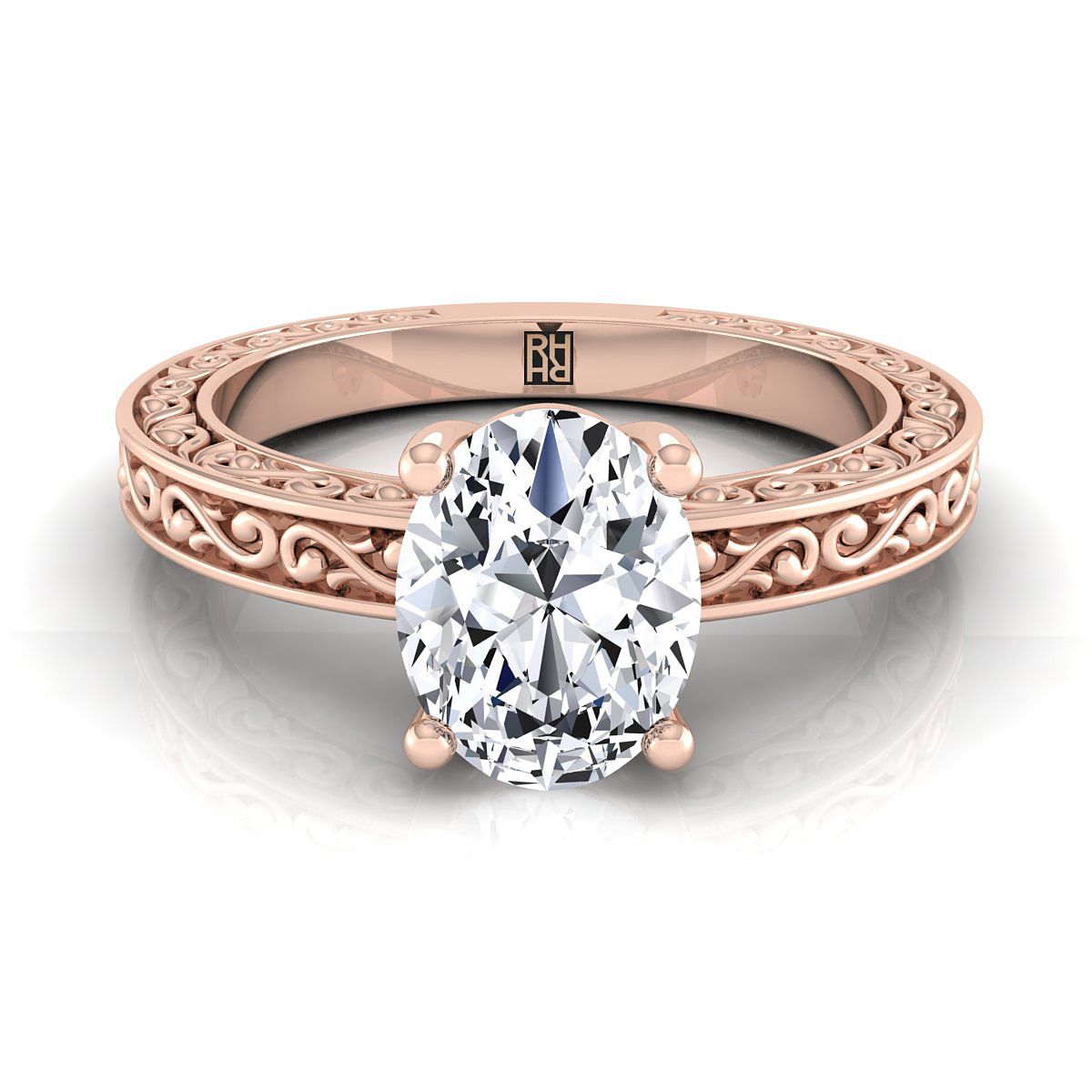 Hand-Engraved Scroll Vintage Solitaire Oval, in 14K Rose Gold | RockHer