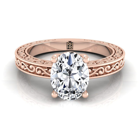 Hand-Engraved Scroll Vintage Solitaire Oval, in 14K Rose Gold | RockHer