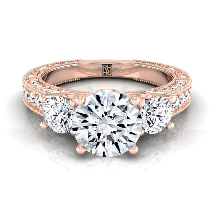 ตัวเรือนแหวนหมั้น Rosie ทรงกลม ฝังปาเว่ ทองคำชมพู 14K จาก RockHer