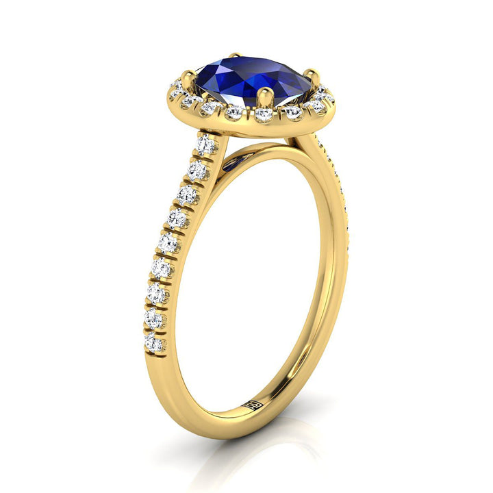 แหวนหมั้นแบบคลาสสิกรูปไข่ทองคำเหลือง 18K ฝรั่งเศสประดับเพชรแบบพาเว่และแบบเส้น - 3/8ctw