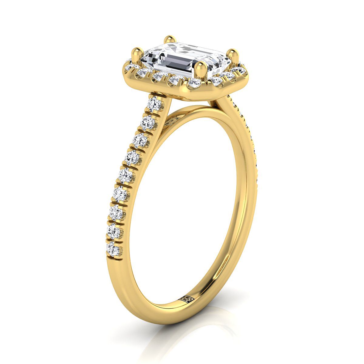 ตัวเรือนแหวนหมั้นเพชร Sade ทรงมรกต ฝังปาเว่ ทองคำเหลือง 18K จาก RockHer