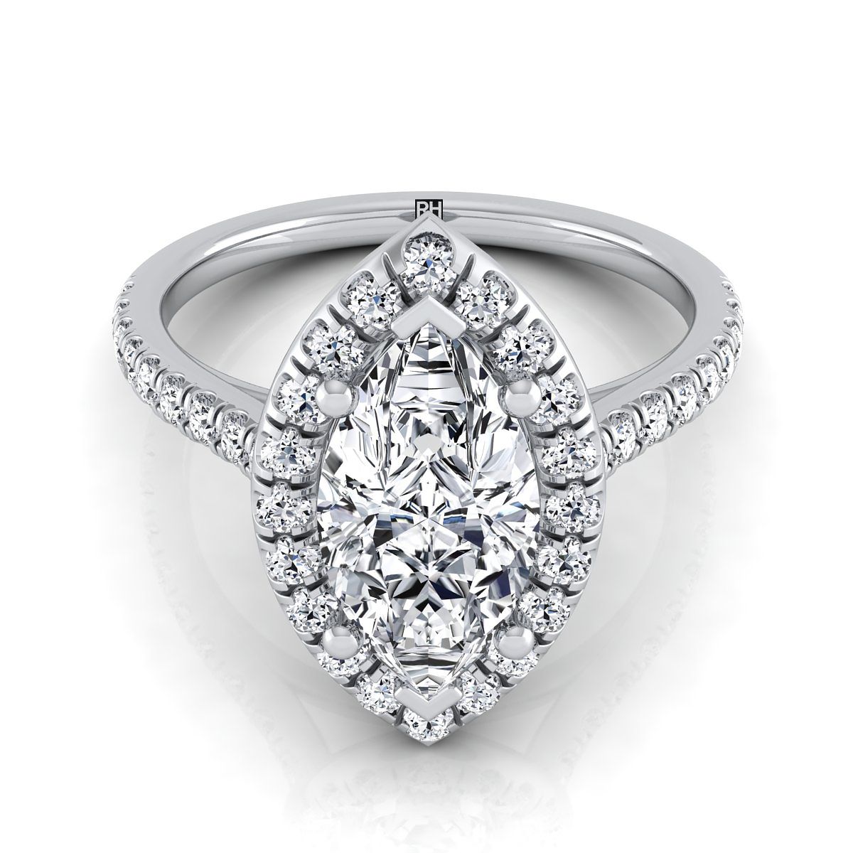 Classic French Pavé Halo Linear Marquise, in 18K White Gold, pave setting – view 8 | RockHer