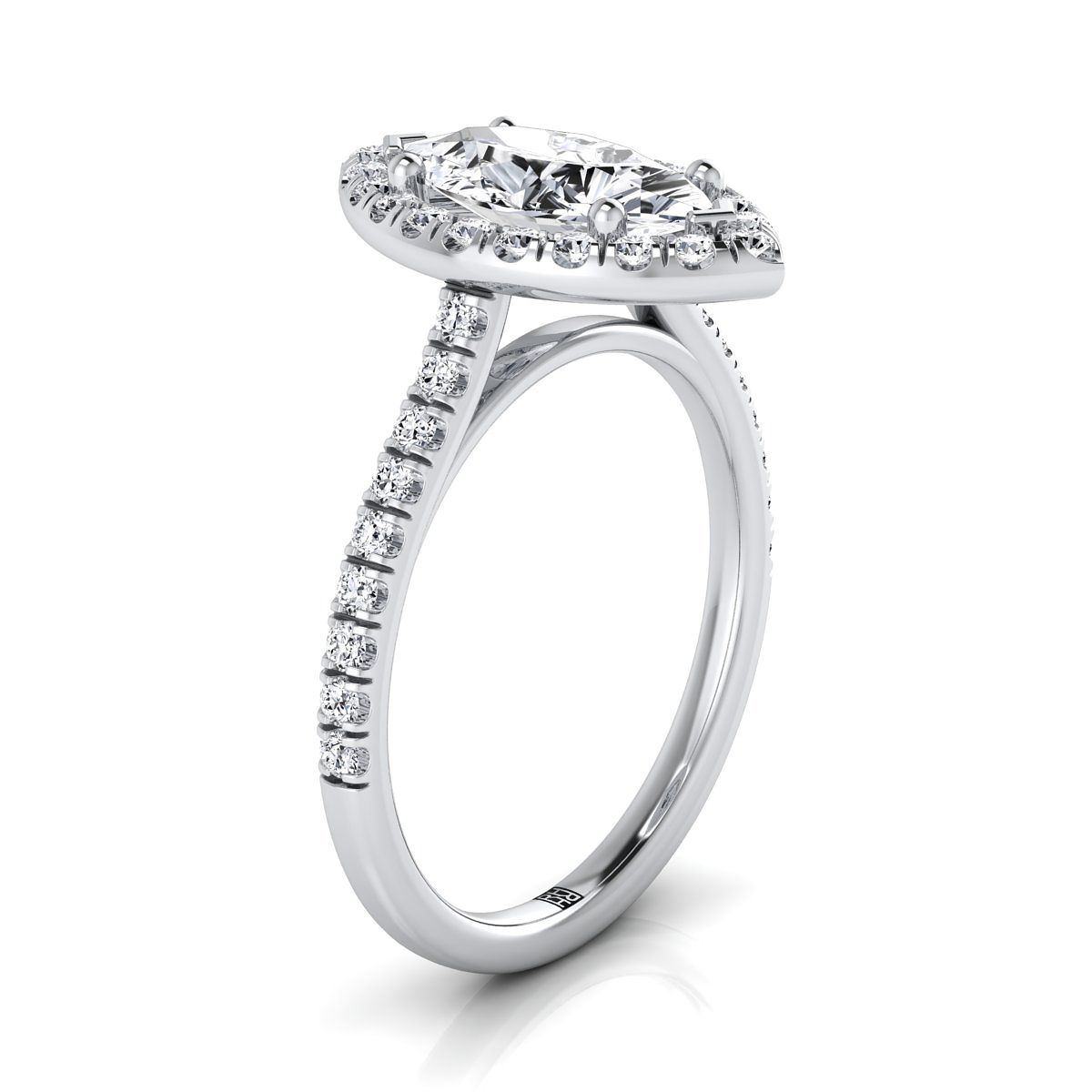 Classic French Pavé Halo Linear Marquise, in 18K White Gold, pave setting – view 9 | RockHer