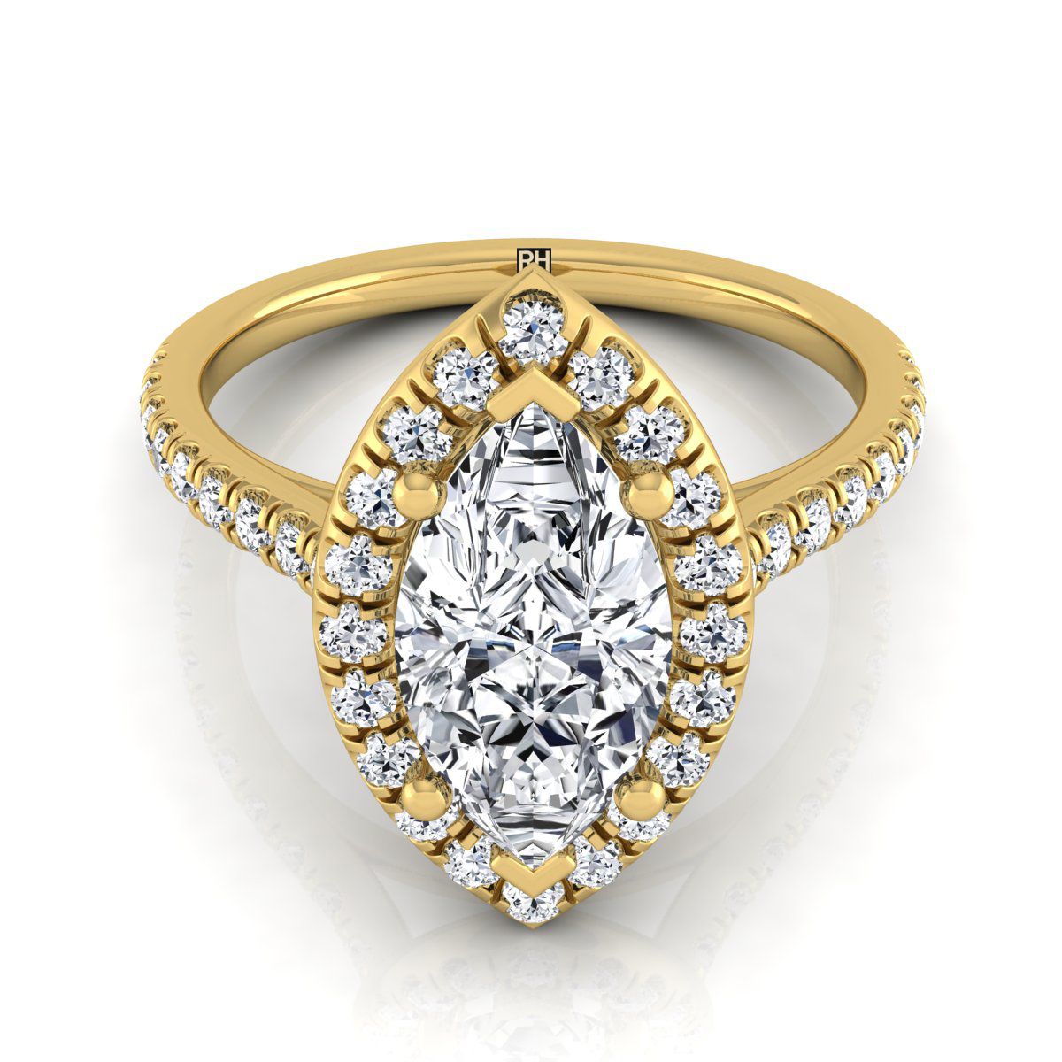Classic French Pavé Halo Linear Marquise, in 18K Yellow Gold, pave setting – view 8 | RockHer