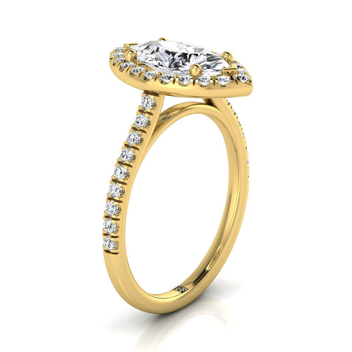 Classic French Pavé Halo Linear Marquise, in 18K Yellow Gold, pave setting – view 9 | RockHer