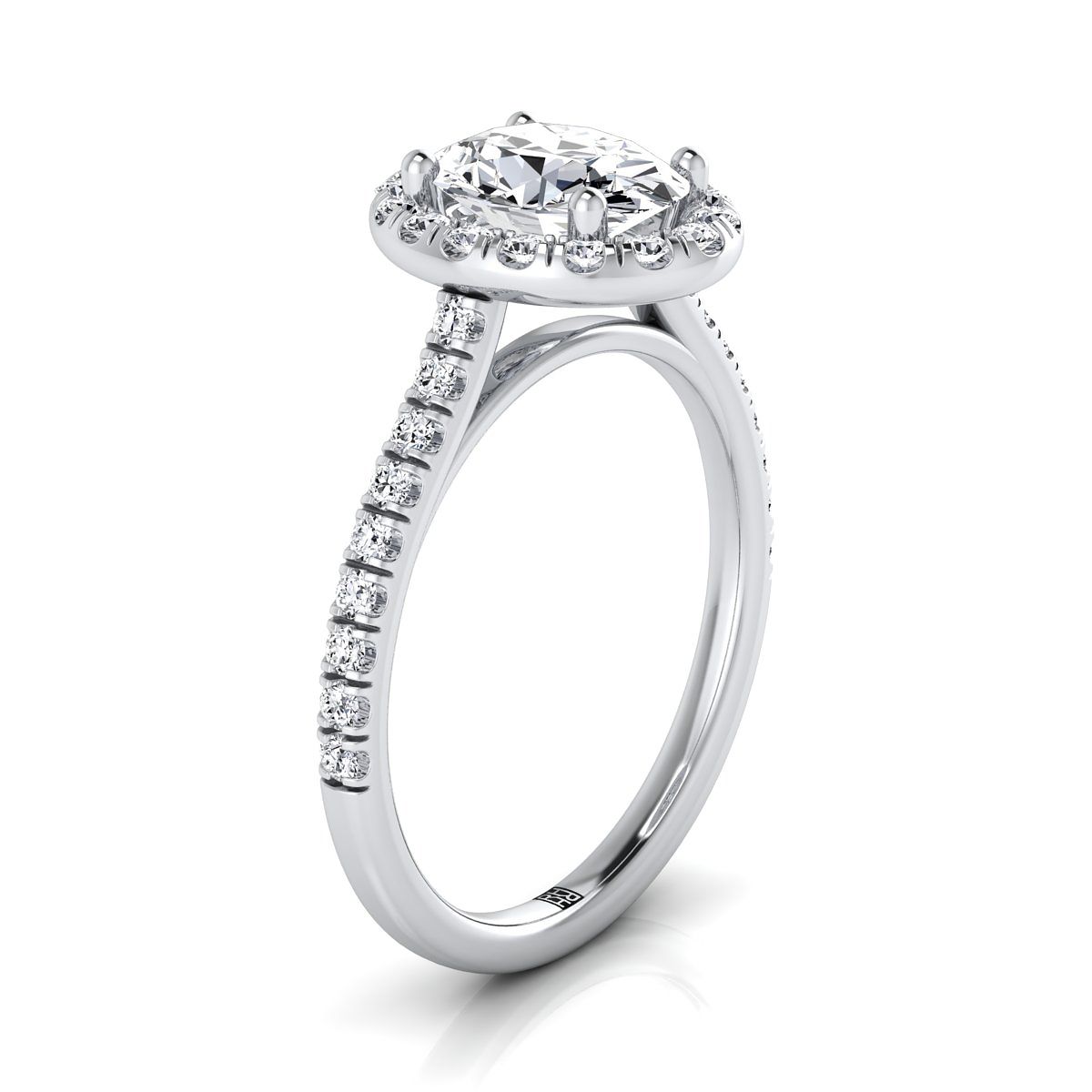 Classic French Pavé Halo Linear Oval, in Platinum, pave setting – side profile | RockHer