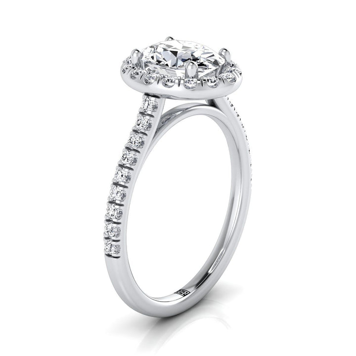 Classic French Pavé Halo Linear Oval, in Platinum, pave setting – side profile | RockHer