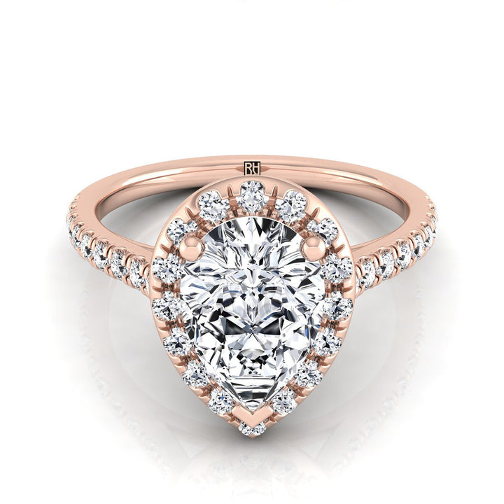 ตัวเรือนแหวนหมั้นเพชร Sade ทรงหยดน้ำ ฝังปาเว่ ทองคำชมพู 14K จาก RockHer