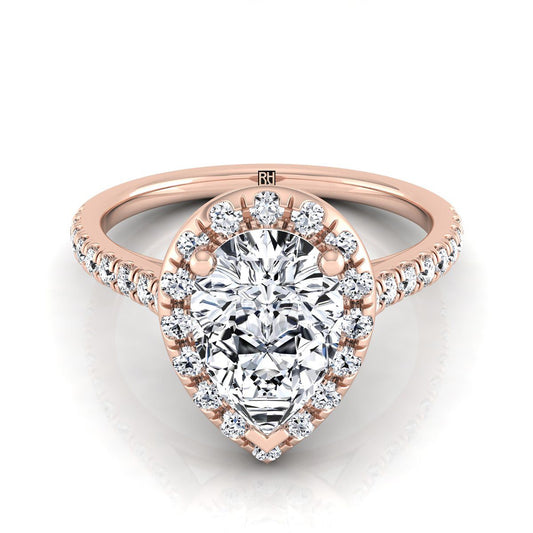 Classic French Pavé Halo Linear Pear Shape, in 14K Rose Gold, pave setting | RockHer