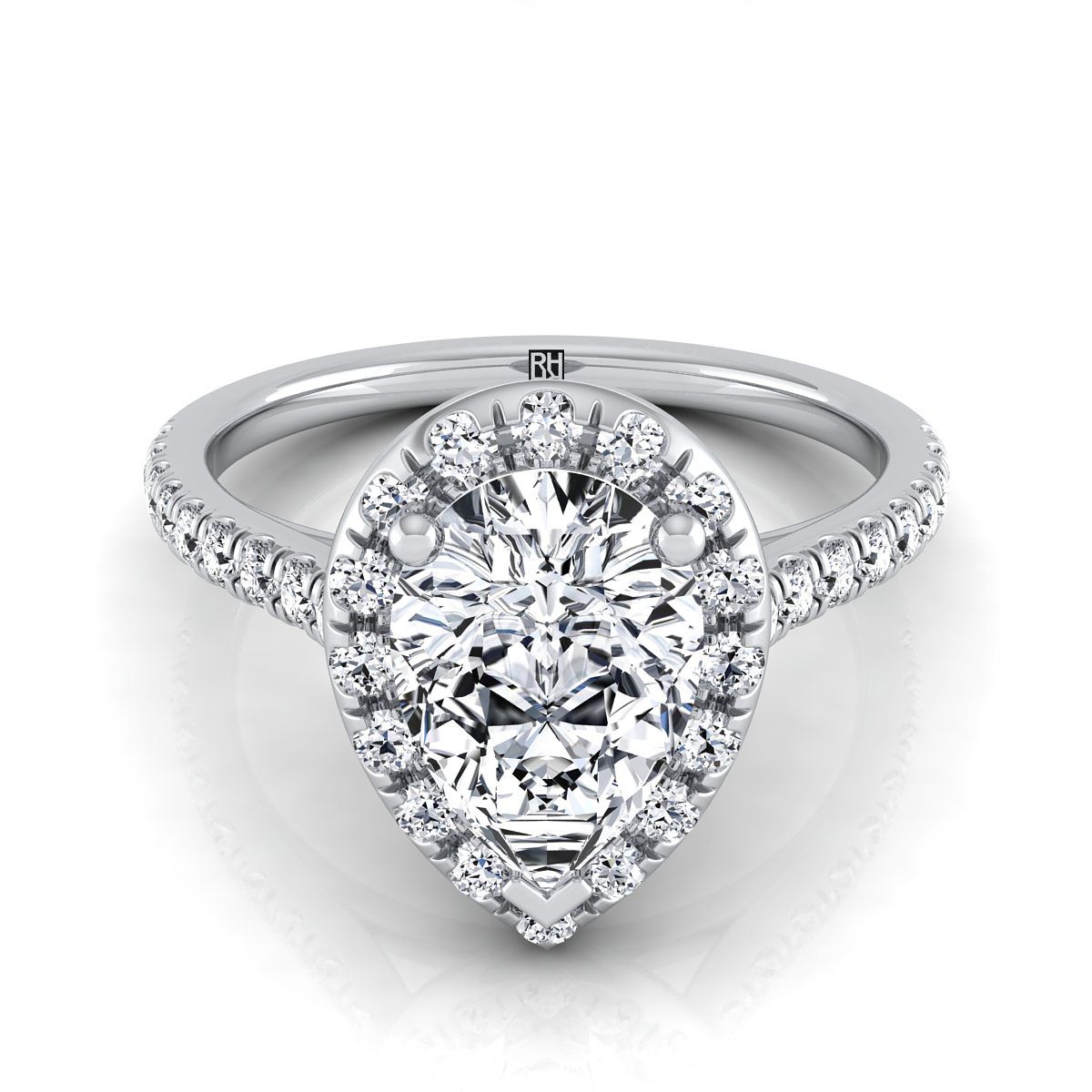 Classic French Pavé Halo Linear Pear Shape, in Platinum, pave setting | RockHer