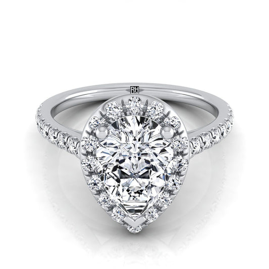 Classic French Pavé Halo Linear Pear Shape, in Platinum, pave setting | RockHer