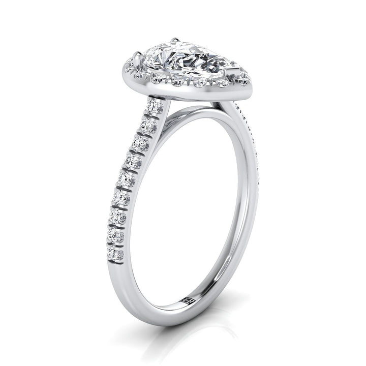 Classic French Pavé Halo Linear Pear Shape, in Platinum, pave setting – side profile | RockHer
