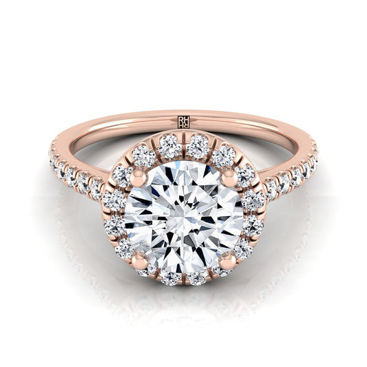 Round Brilliant, Classic French Pavé Halo Linear, in 14K Rose Gold, pave setting | RockHer