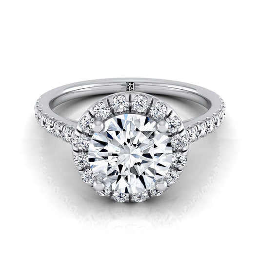 Round Brilliant, Classic French Pavé Halo Linear, in 18K White Gold, pave setting | RockHer
