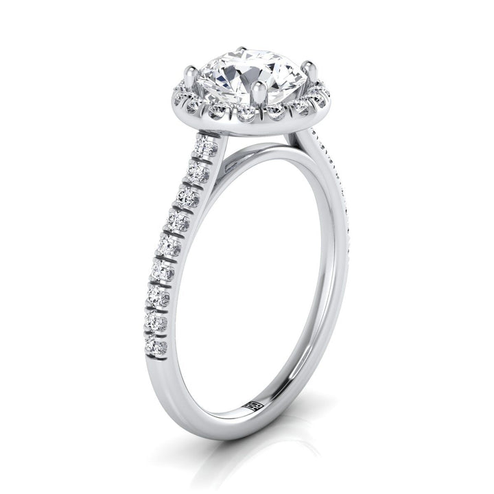 Round Brilliant, Classic French Pavé Halo Linear, in Platinum, pave setting – side profile | RockHer