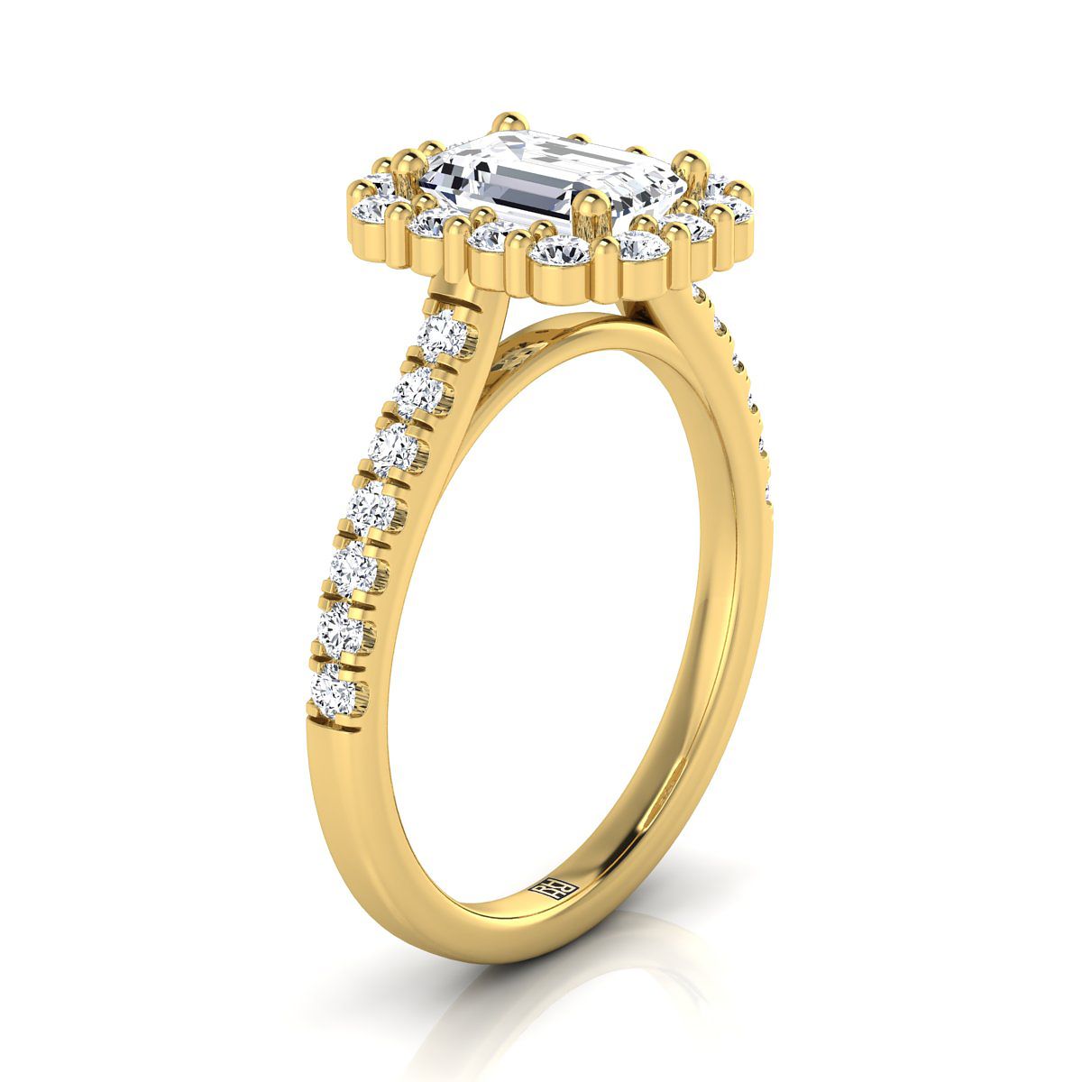 ตัวเรือนแหวนหมั้นเพชร Fiona ทรงมรกต ฝังหนาม ทองคำเหลือง 18K จาก RockHer