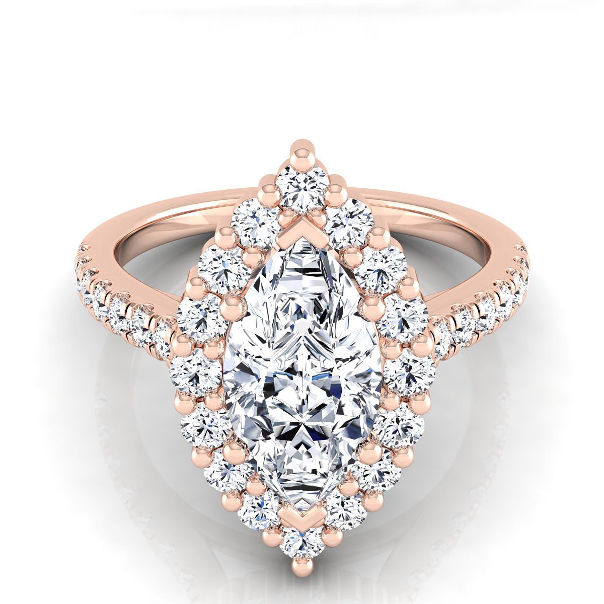 Shared Prong Halo Marquise, in 14K Rose Gold | RockHer